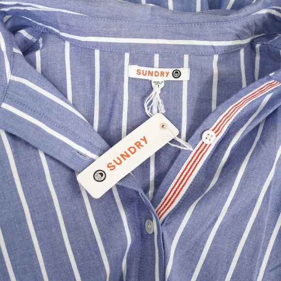 Sundry Stripe Short Tiered Mini Drees Shirt Buttondown Cotton Beach S NWT 277897 - Picture 9 of 10